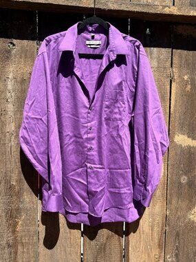 Geoffrey Beene Dress Shirt Men's Purple Regular Fit Sz 17 34/35 Cotton Poly